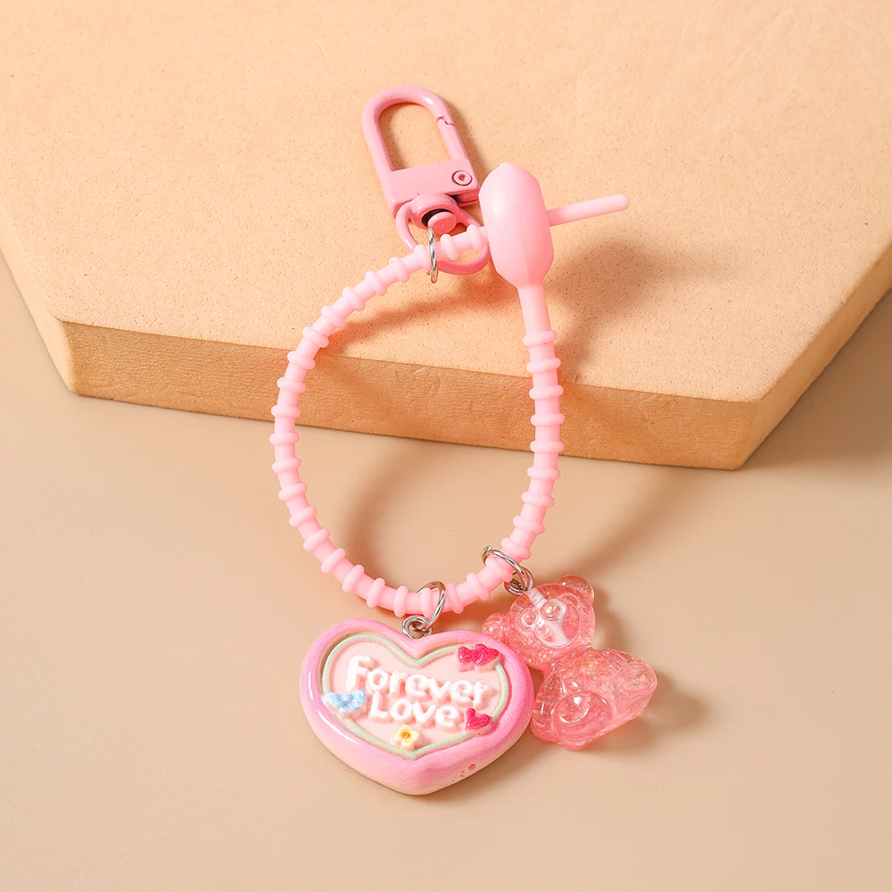 Aihua Niedliche Bonbonfarbene Silikon-Wiederverwendbare Taschenanhänger Bunte Bären-Schlüsselanhänger Lanyard Schlüsselring Autoschlüsselanhänger für Frauen und Mädchen – Detail 4