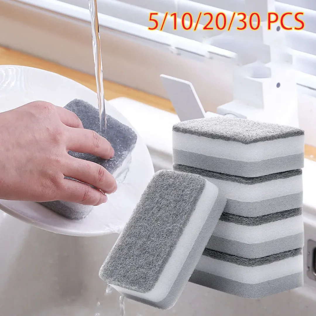 

5/30PCS Home Double-sided Sponge Wipe Gray Dirt-resistant Scouring Pad Kitchen Stain Sponge Wipe Professional Cleaning Supplies