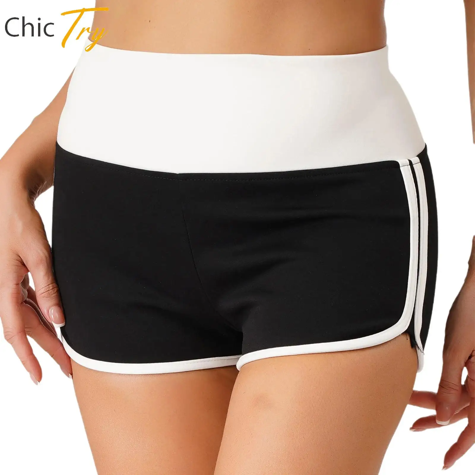 

High Waist Gym Yoga Shorts for Womens Workout Fitness Exercise Running Cycling Bottoms Costumes Fashion Color Block Hot Pants