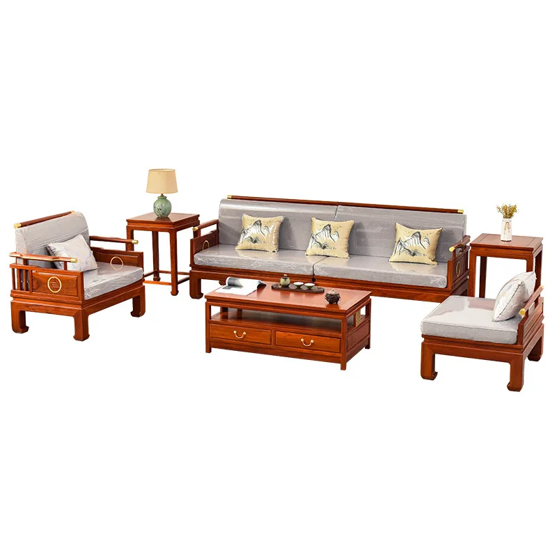 LMM new Chinese rosewood all-solid wood sofa home living room combination antique Ming and Qing carvings