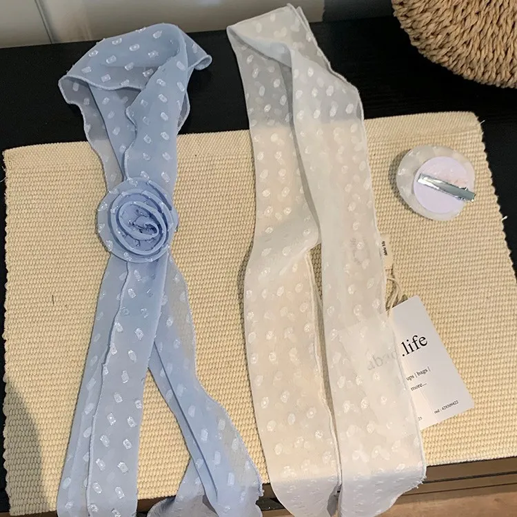 Korean-Style Polka Dot Rose Scarf for Women: Lightweight, High-End, Versatile Spring/Summer Scarf, Neck Warmer, and Headband