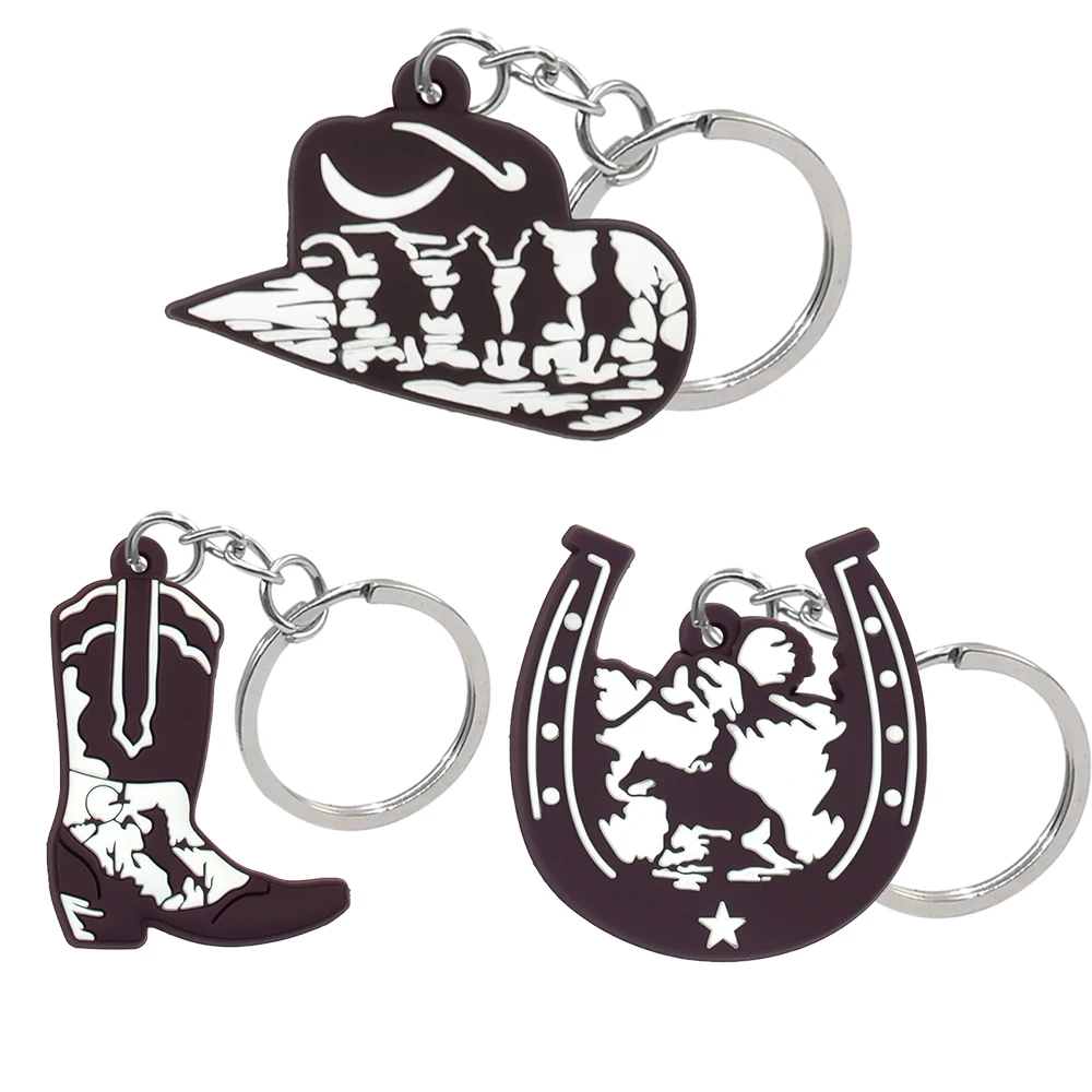 1PCS PVC Cute Keychain New Arrival Cowboy Boots Wholesale Custom Key Chain Anime Accessories Handbag Pendant Kids Toys Keyholder