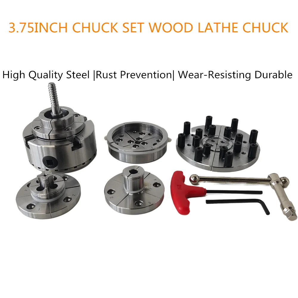 Imagem -02 - Self-centering Scroll Chuck Grupo Mandris de Madeira Torno 3.75 4-jaw x 8tpi Thread M33x3.5 Carpintaria Torneamento Ferramentas