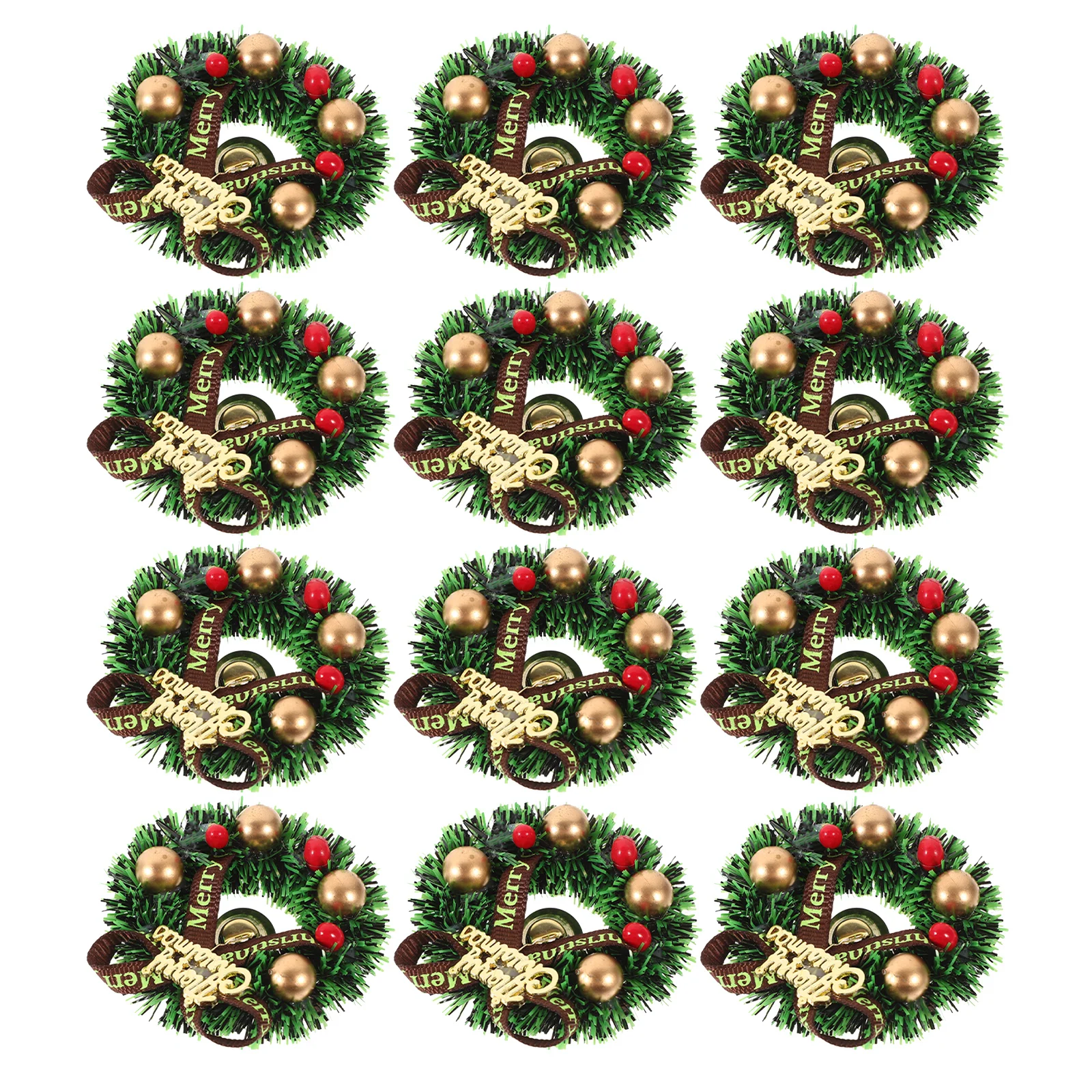 

12Pcs Mini Christmas Wreaths Artificial Garland Bells Bowknot Red Berry Small Holiday Decorations for Stairs Windows Doors