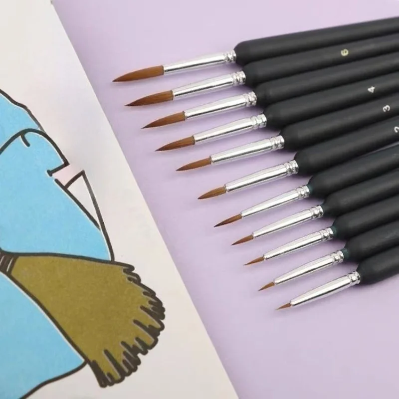 11pcs Paint Brush Set Professional Paint Brush Round Pointed Nylon Hair Acrylic Brush for Acrylic Watercolor Oil Painting view 3