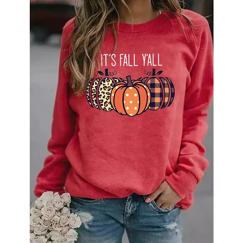 Autumn Winter Clothes Women Pumpkin Printed Sweathirts Cute Halloween Casual Round Neck Spooky Unisex Long Sleeved Tops