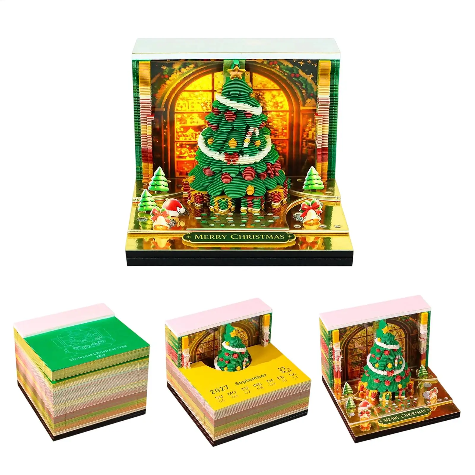 Christmas Gift 3D Paper Art Memo Pad Tear Away 2027 Xmas Tree Calendar Notepad For Holiday Birthday New Year Holiday Present
