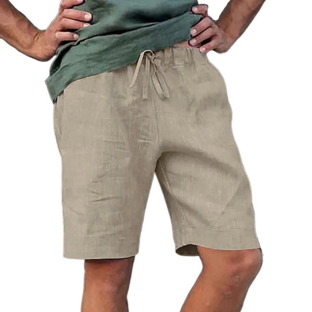 Men's Summer Casual Shorts Drawstring Pocket Design Solid Color Middle Pants Loose Straight Jogging Outdoor Streetwear