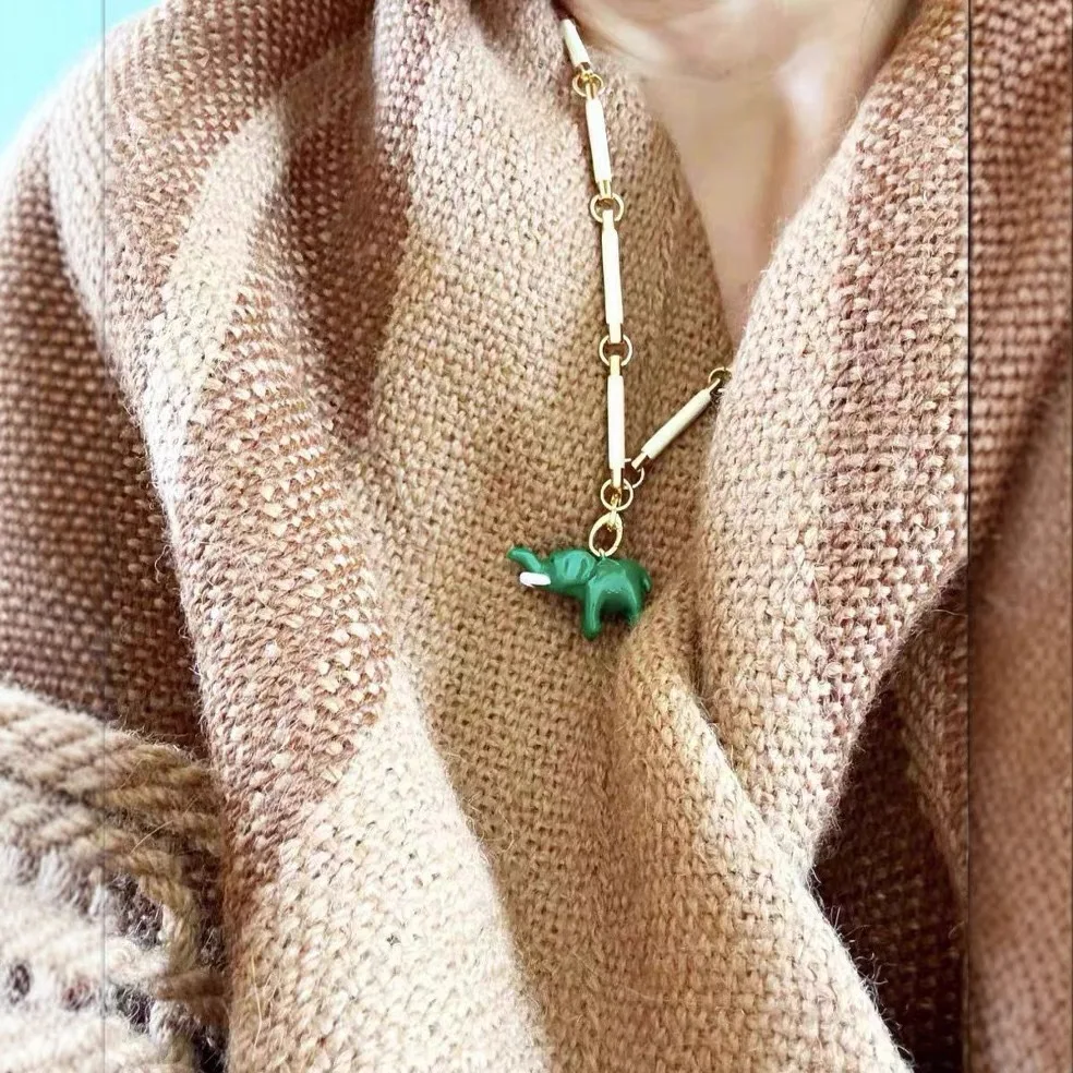 Summer Little Green Elephant Necklace Luxury Enamel Glazed Detachable Bamboo Clavicle Chain