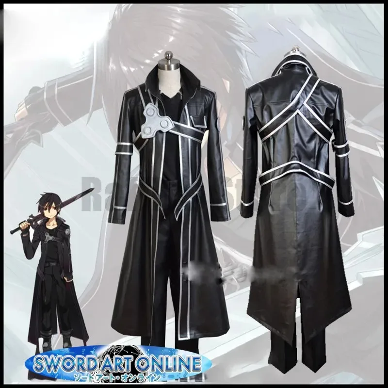 

Игра Sword Art Online SAO Kirito Kirigaya Kazuto Robe Косплей Костюм Накидка Тренч Eugeo Искусственная кожа Костюм для Хэллоуина