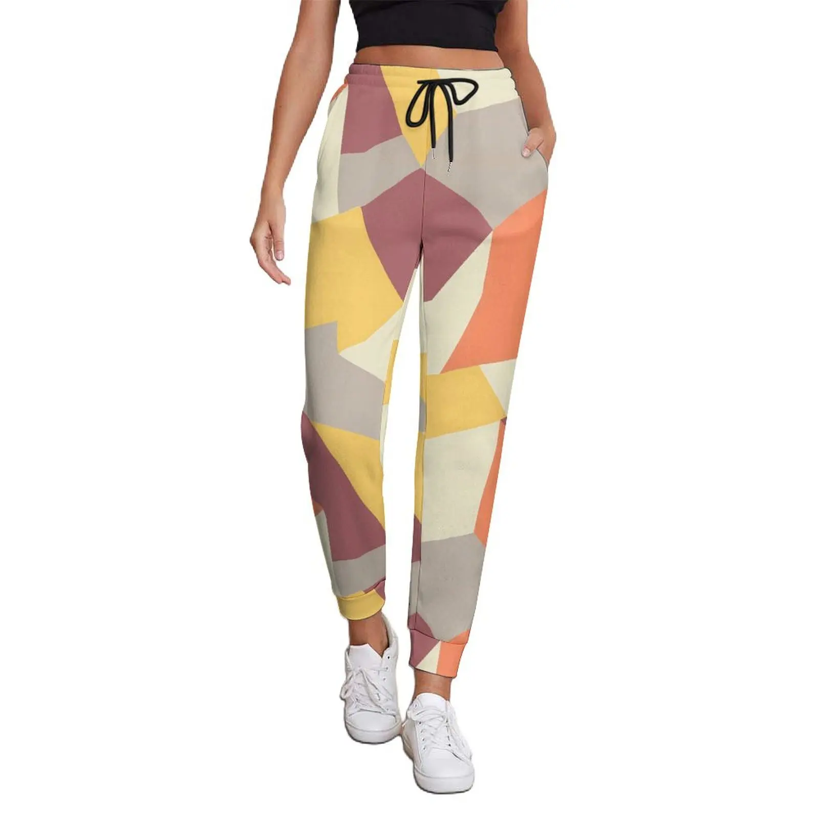 Color Block Print Pants Woman Abstract Shape Classic Sweatpants Autumn Pattern Harajuku Oversize Trousers Birthday Gift