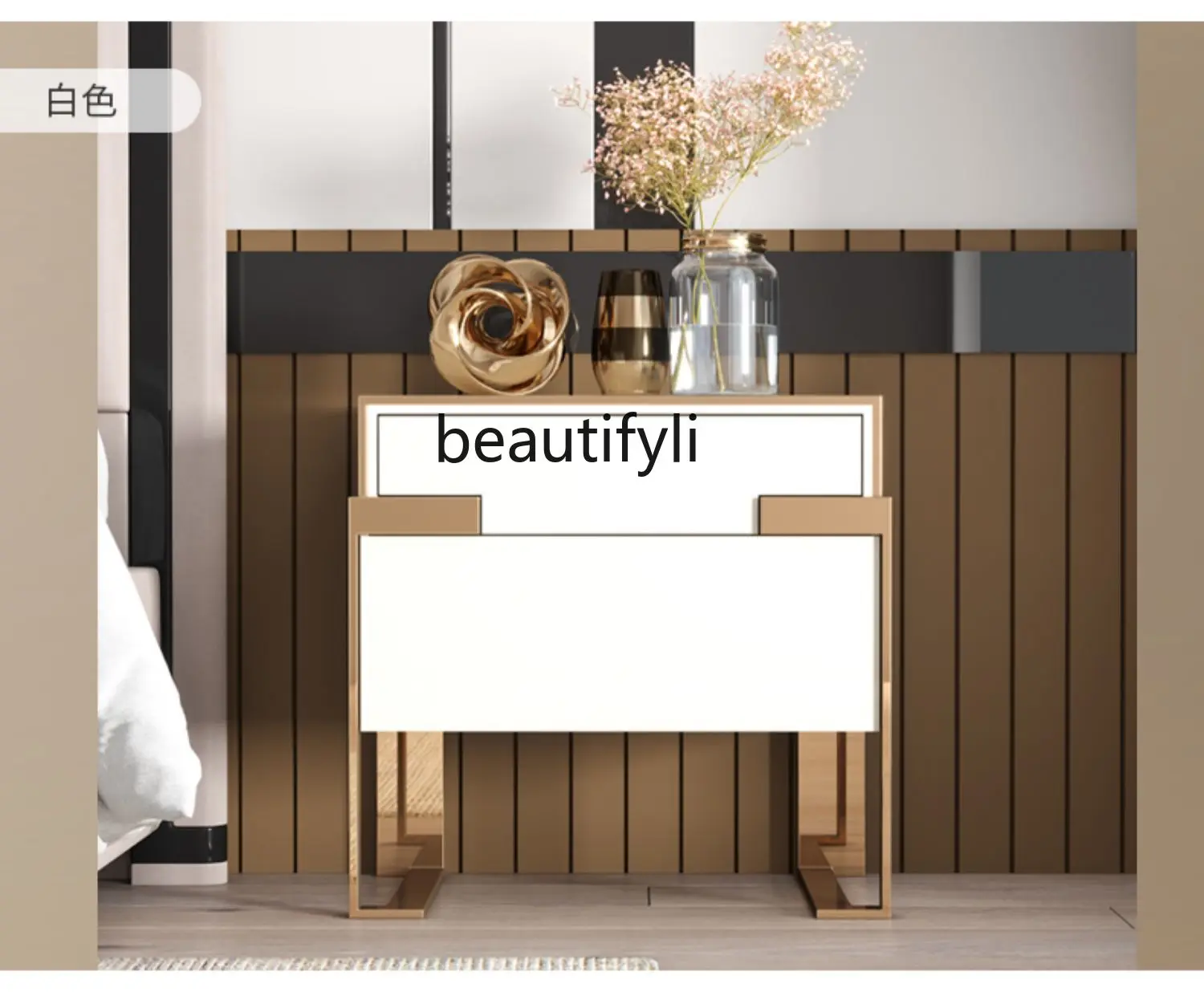 

Light Luxury Bedside Table Hong Kong Style Light Luxury Bedside Cabinet Simple Postmodern Bedroom Storage