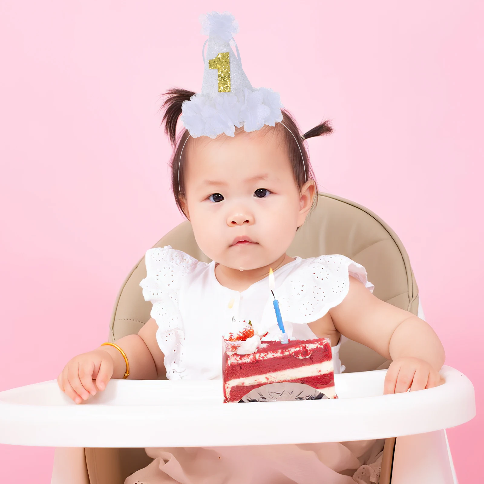 

Elegant 1St Birthday Crown Hat Infant Headband Unisex Accessory Lightweight Fabric Crown Comfortable Fit Party Decoration