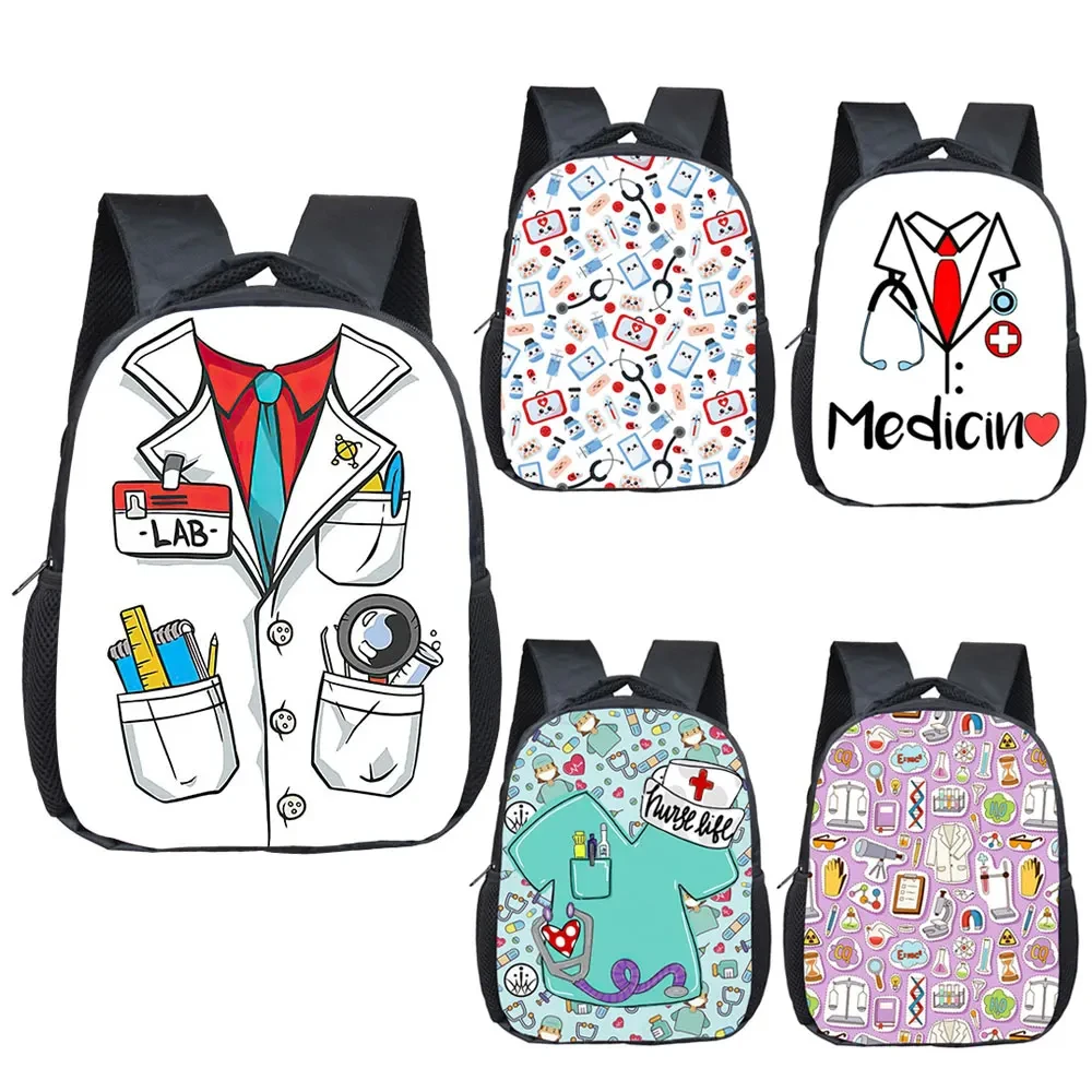 Interrupteur sac à dos imprimé uniforme pour médecin et infirmière, sacs d'école pour enfants, stéthoscope médical, seringue, sac de maternelle pour enfant, petit sac pour tout-petits