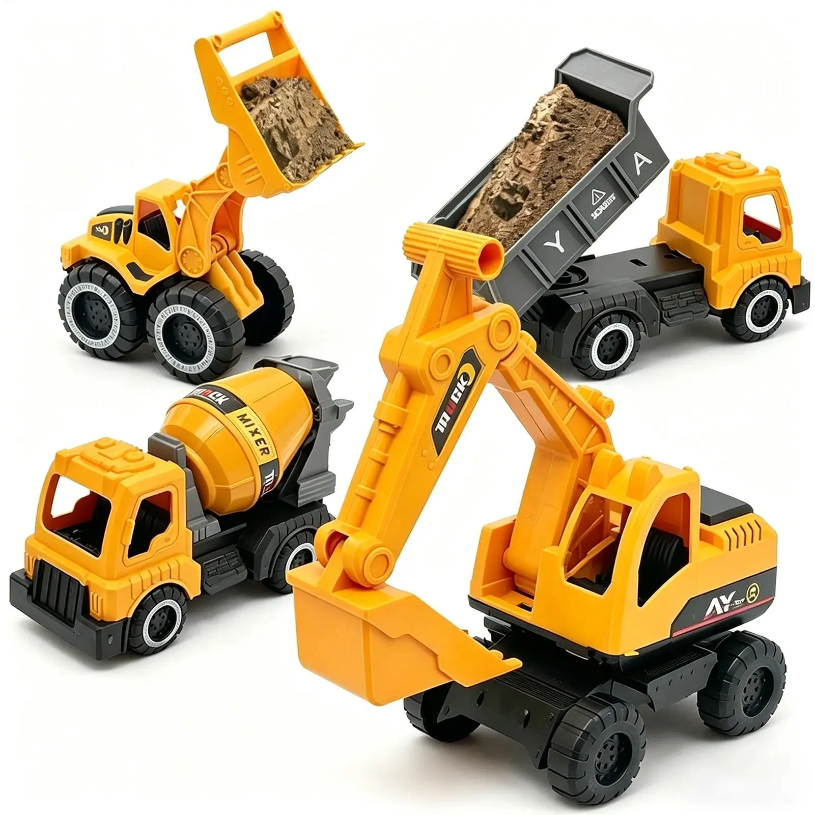 4 Piece Construction Sand Toys with Excavator Outdoor Truck Sand Play for Kids Boys Girls Garden Backyard Beach Travel Camping