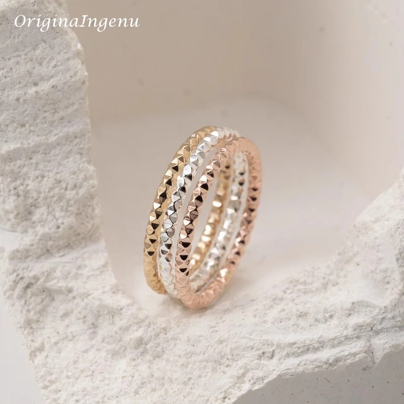 14K Gold Filled Tricolor Ring Personalized Handmade Texture Ring Minimalism Jewelry Tarnish Resistant Hypoallergenic Ring
