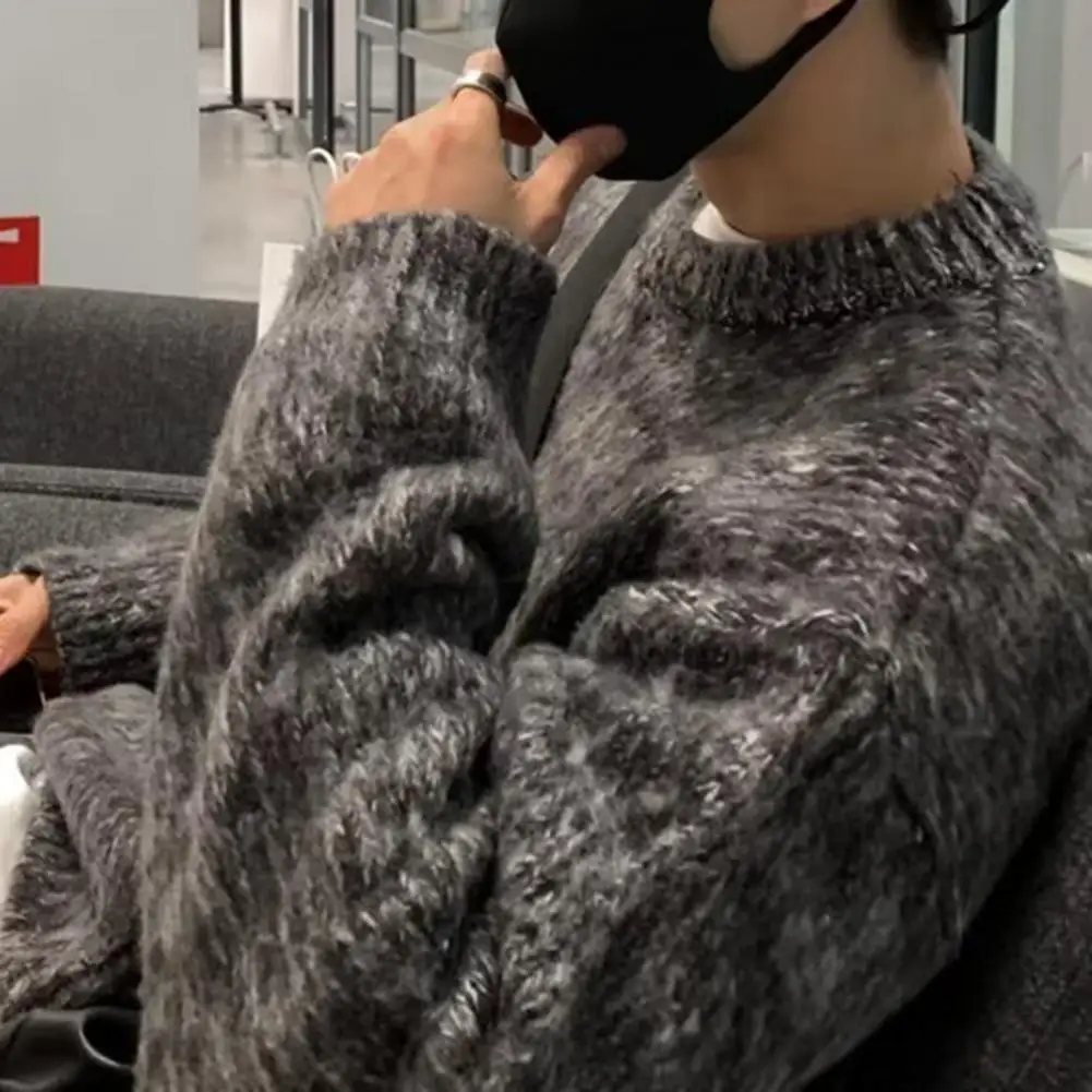 Mode Männer Pullover dick gestrickt Rundhals ausschnitt Retro warm elastisch Langarm Pullover mittellang männlich lässig Pullover Männer Pullover