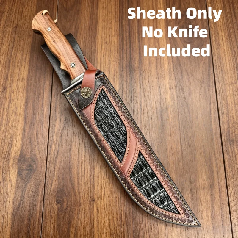 Two Tone Croc Emboss Spliced Split Cowhide Knife Sheath Metal Snap Waist Belt Tool Scabbard Sheath Only No Knife Included view 6