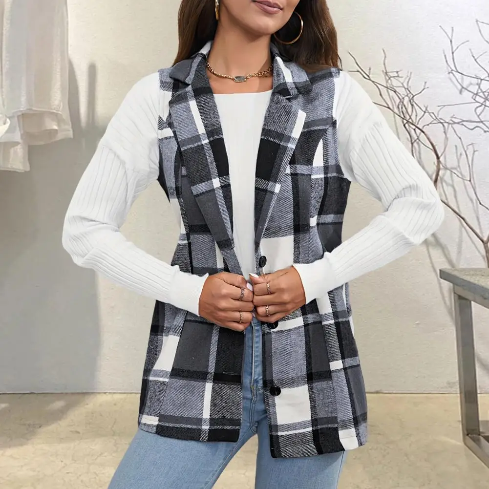 Women Retro Vest Plaid Suit Vest Plaid Print Vest Coat for Women Retro Waistcoat with Turn-down Collar Button Down for Wear