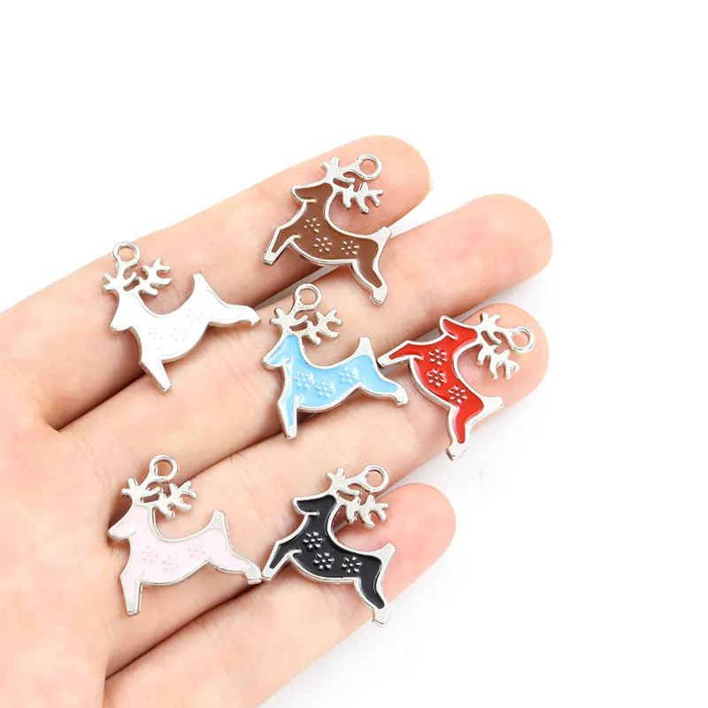 10pcs Enamel Cartoon Christmas Elk Charms Multicolor Cute Animal Deer Pendant For Jewelry Making Handmade DIY Crafts Accessories