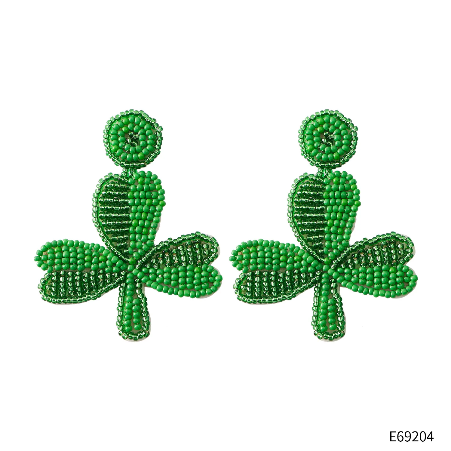 Rice bead earrings Leaf Originality Green. Geometry Design Hand knitting Bohemia Alloy Fashion Simple Beaded earrings