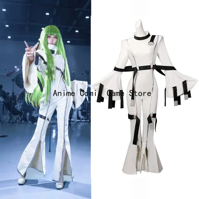 

IN STOCK S-XL CC Cosplay Jumpsuits Code Geasss Costume Wigs White Straitjacket Halloween Party Outfits for Women