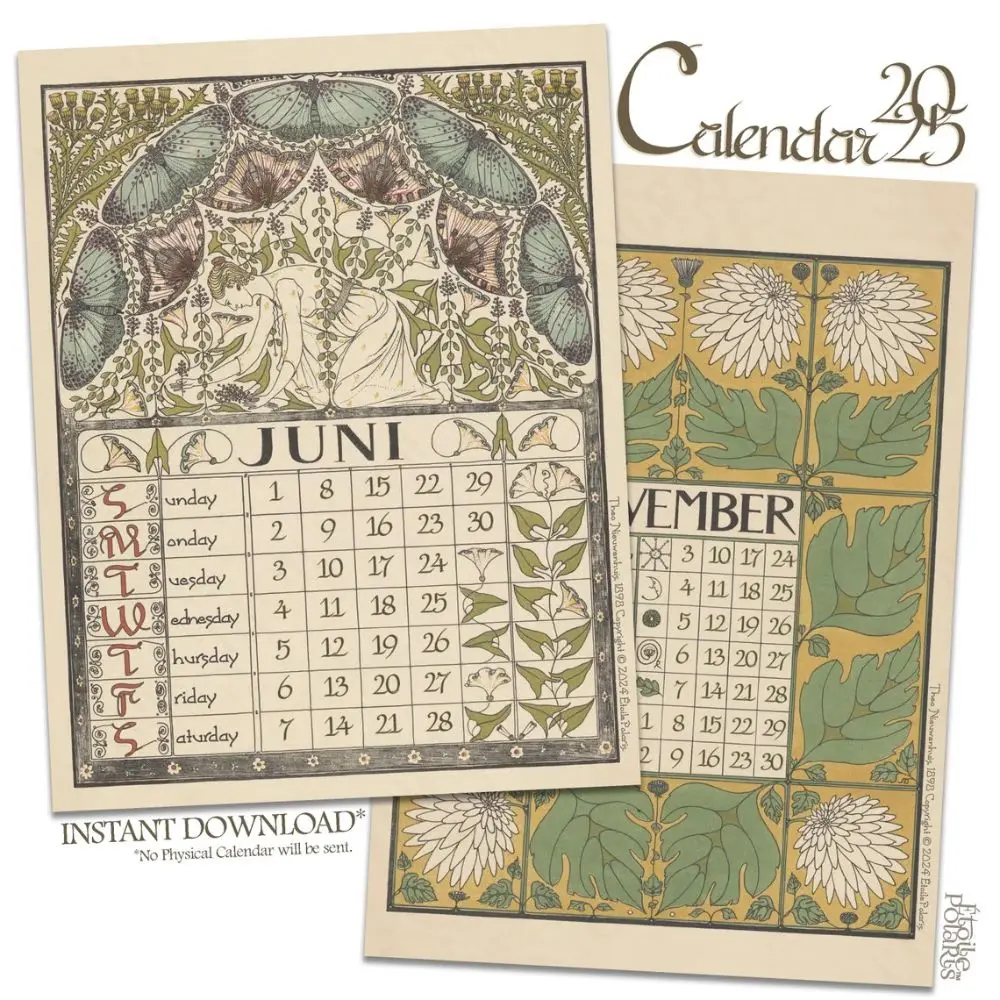 Retro Art Nouveau Kalendarz 2025 Prosty kalendarz biurowy Artykuły szkolne Kalendarz ścienny Planner harmonogramu Knickknacks