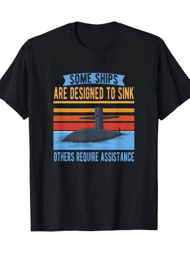 

Some Boats Designed As Sinking Slogans And Cartoon Submarine Patterns-100%cotton O-neck short sleeve printed men's T-shirt.