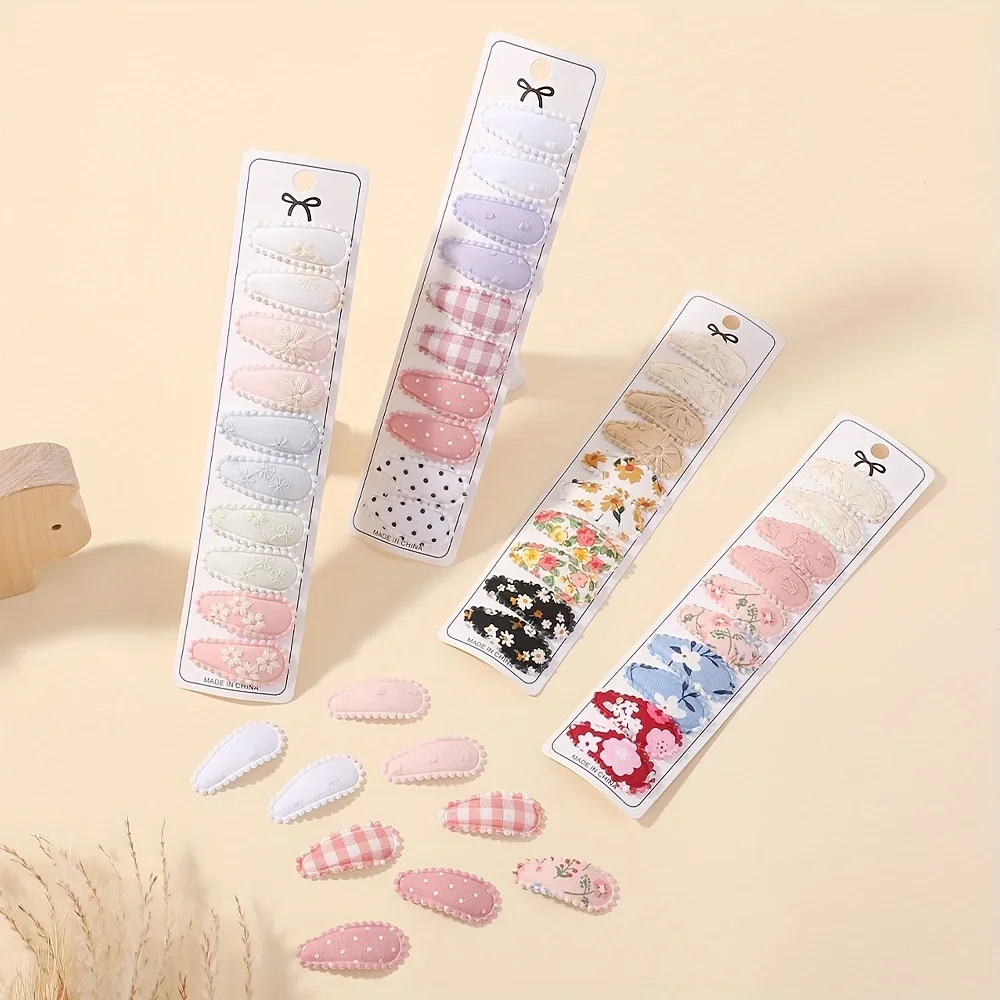 

10pcs/set Mini Cotton Print Flower Hair Clips for Baby Girls Lovely Plaid Hairpins Headwear Kids Hair Accessories Wholesale