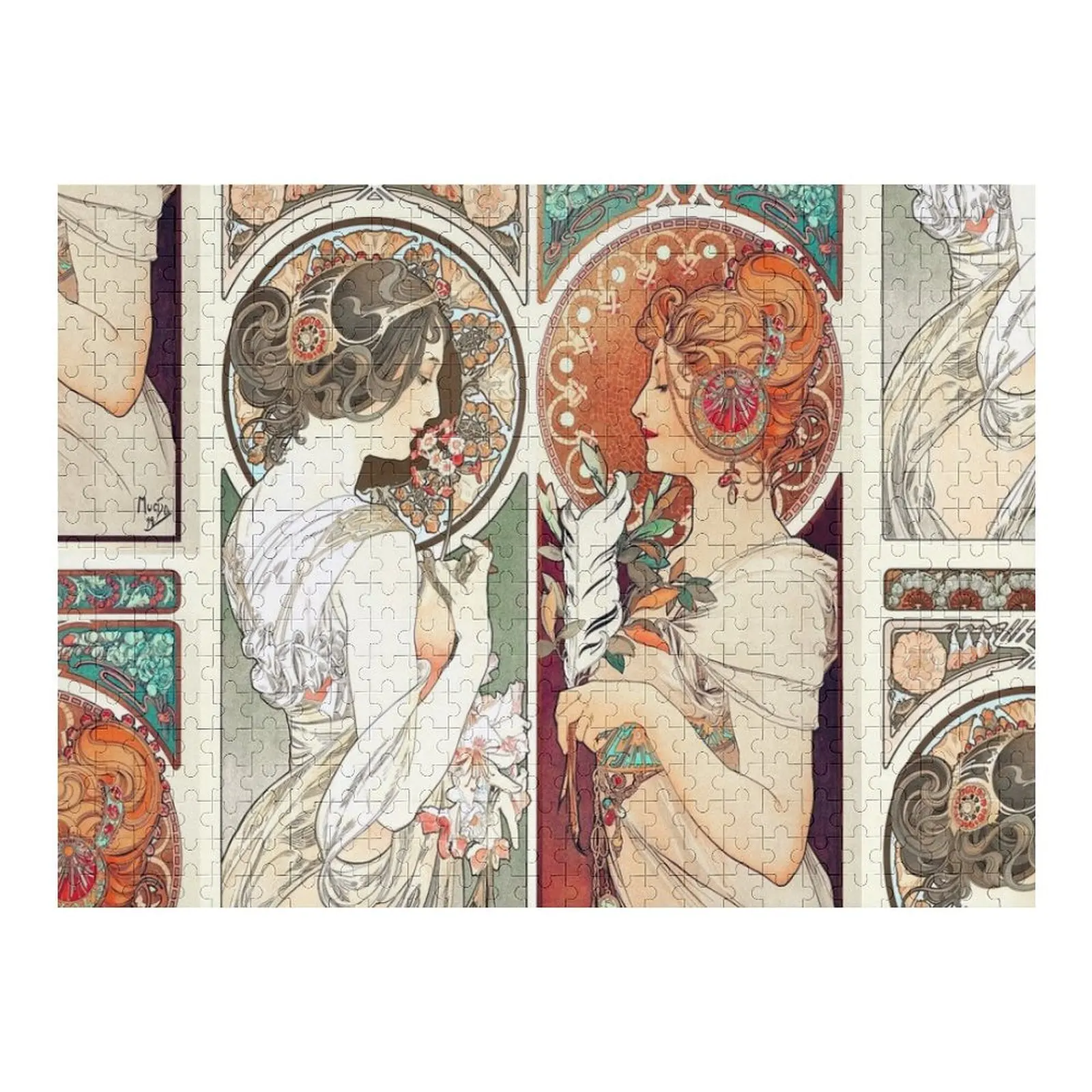 

Primrose & Feather by Alphonse Mucha Jigsaw Puzzle With Photo Personalized Wooden Name Wooden Boxes Puzzle