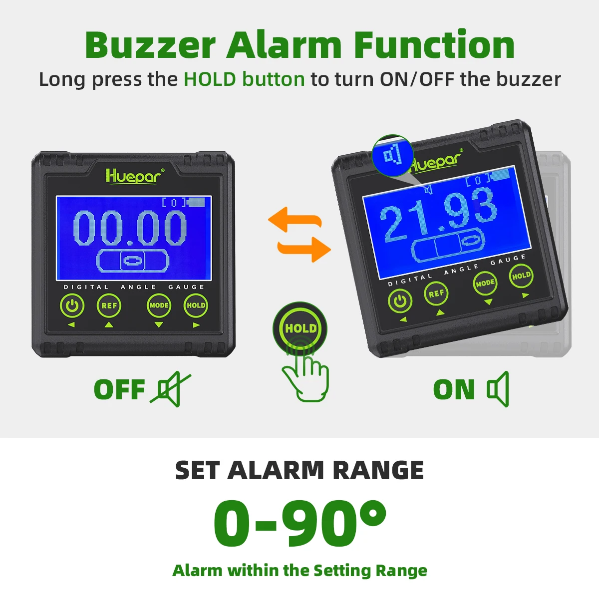 Huepar AG03 Digital Angle Gauge,Electronic LCD Inclinometer Bevel 360° Measuring Protractor With Magnetic Base And Audible Alert