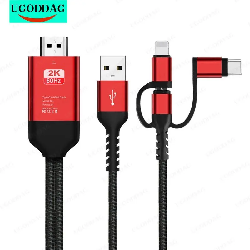 3 In1 Micro USB ประเภท C ไปยัง HDMI อะแดปเตอร์สายสำหรับ IPhone X 6 7 8 IPad Samsung s8 S9 IOS Android โทรศัพท์ทีวี HDTV