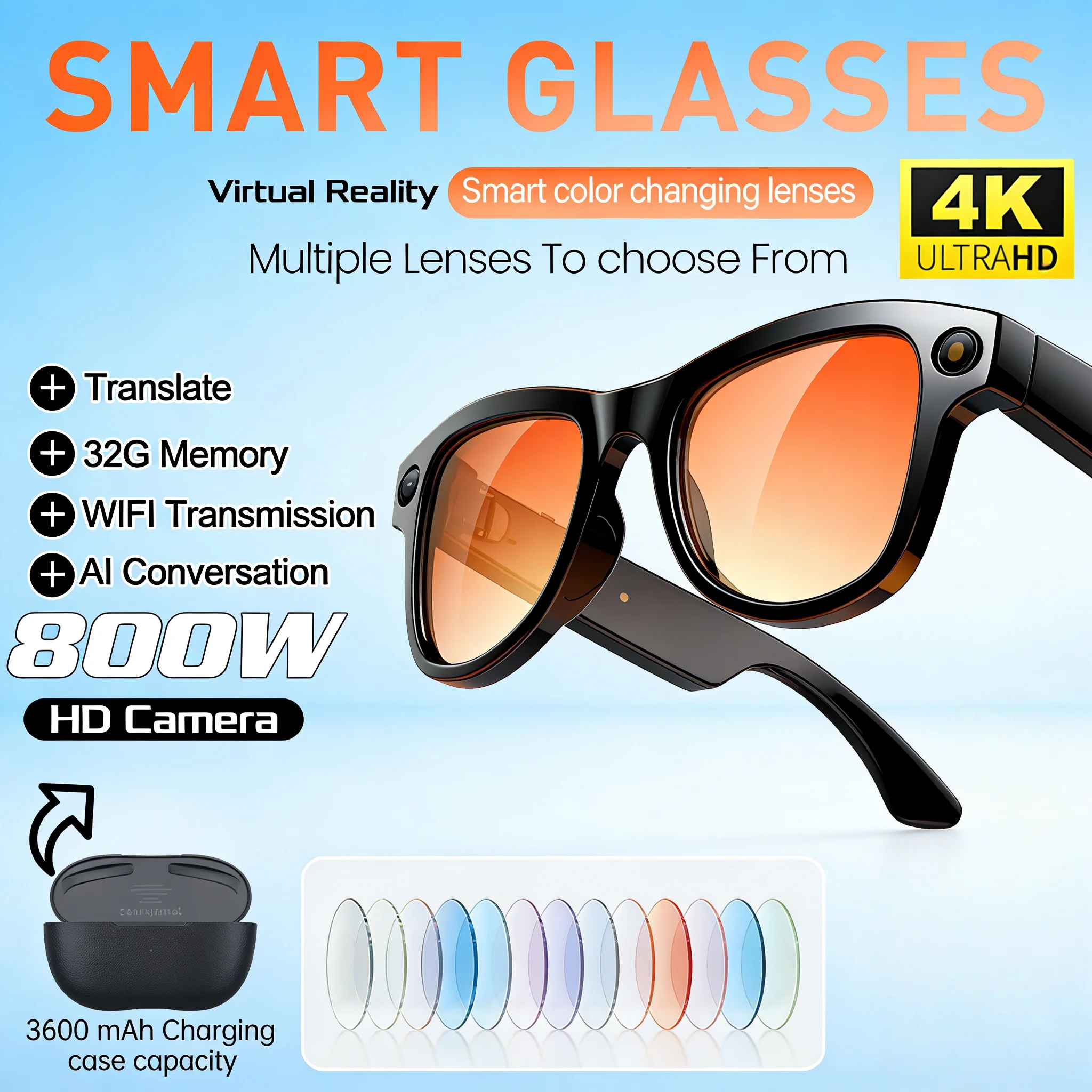 

Новые умные AI-очки M02 Ultra с камерой 1080P, ChatGPT, 32 ГБ, 3600 мАч, зарядным чехлом-пауэрбанком, функцией перевода в реальном времени, музыкой и видео