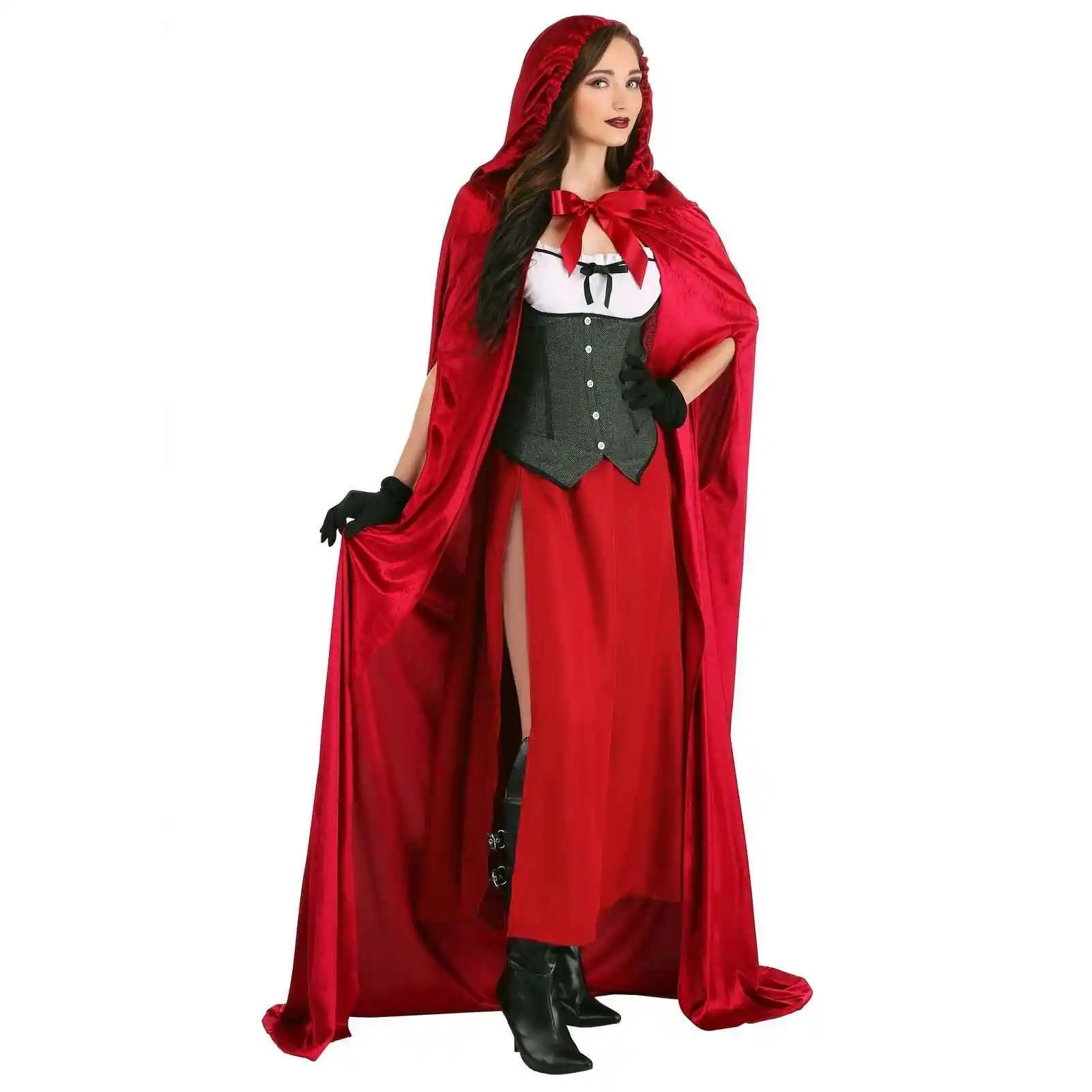 

Red Long loween Open Split Handl Cape Hooded Robe Cisas Cosplay Stage Costume Women's Ethnic Wear Spring