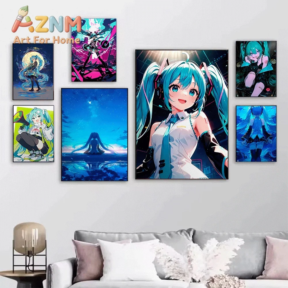 Hatsune Miku Retro Magazine Poster Style Anime Canvas Painting Frameless Wall Art Print Poster Home Bedroom Living Room Cool C