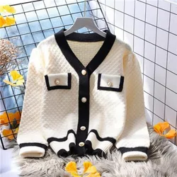 Women's Loose Outer Wear 2024 New Autumn Korean Style Temperament V-neck Long-sleeved Versatile Knitted Sweater Cardigan