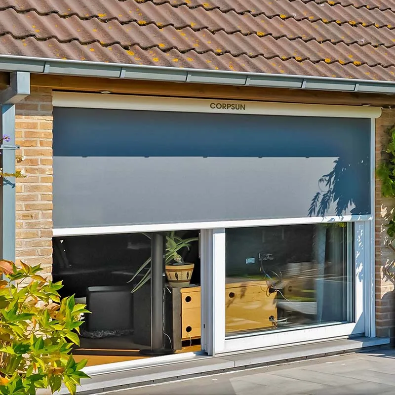 Motorized Outdoor Blinds Smart Waterproof PVC French Aluminum Electric Zip Track 7 Grade Wind Resistant Slats Zip Screen