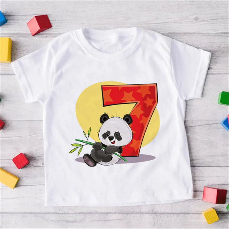 

Birthday Number Panda Kids Tshirt Cartoon Panda Birthday 1-9 Printed Children's T-shirt Girls Clothes Boys Clothes