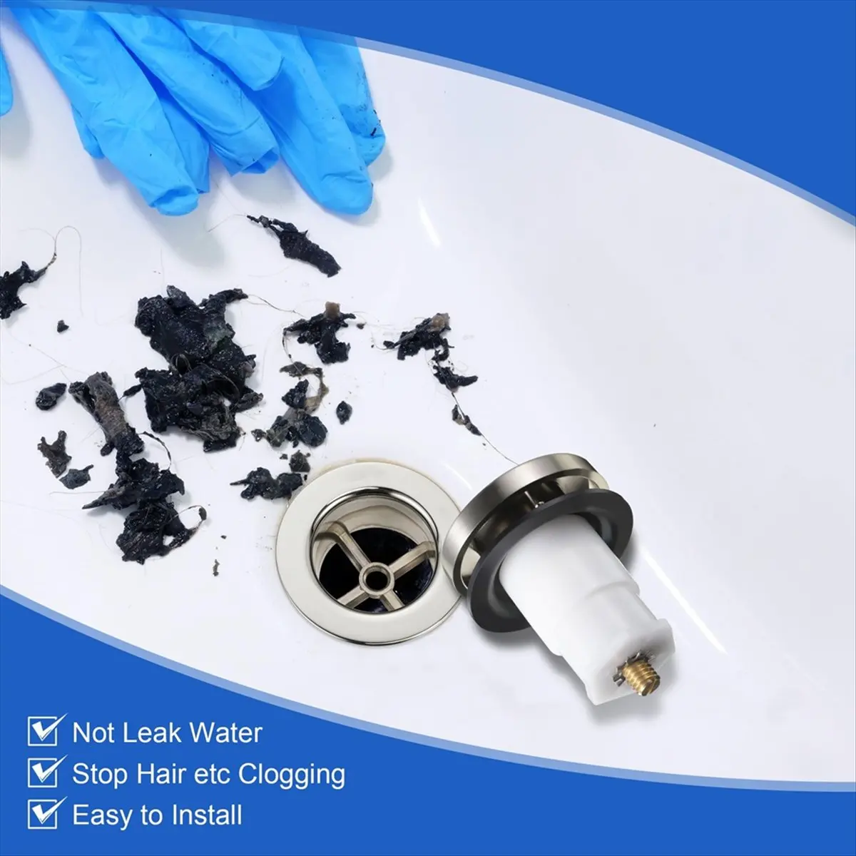 Y939A J~Bathtub Up Drain Stopper,with 3/8in,5/16in Thread Studs and Star Shape Lock Washer, Tip Toe Shower Stopper Universal