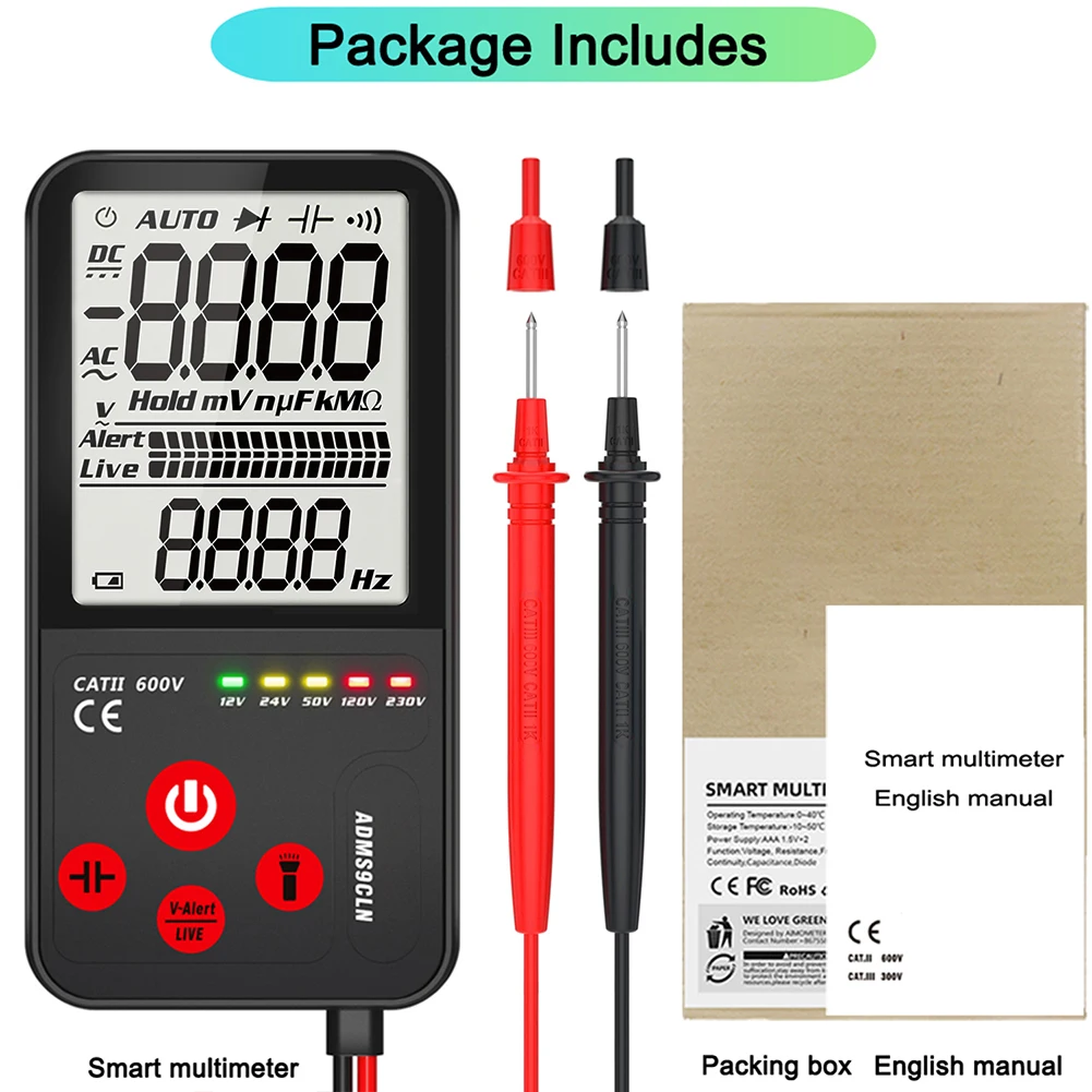 ADMS9LN Digital For Smart Multimeter TRMS 6000 Counts With Analog Bar Graph Auto Range Voltage Tester For Electrician DIY Tool