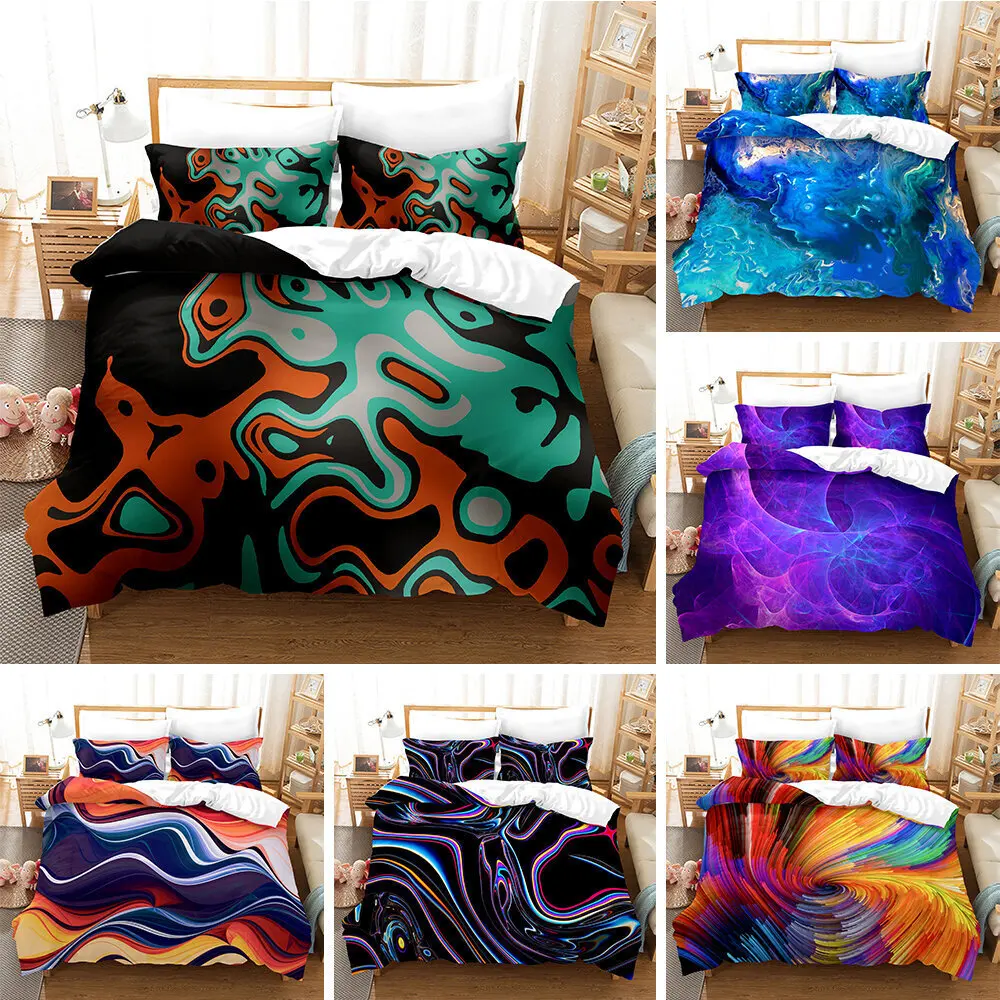 Bedding Set Visual Art Cyber Neon Lights Printed Cozy Duvet Cover King Queen Twin Size Birthday Gift for Adult Bedroom Decor