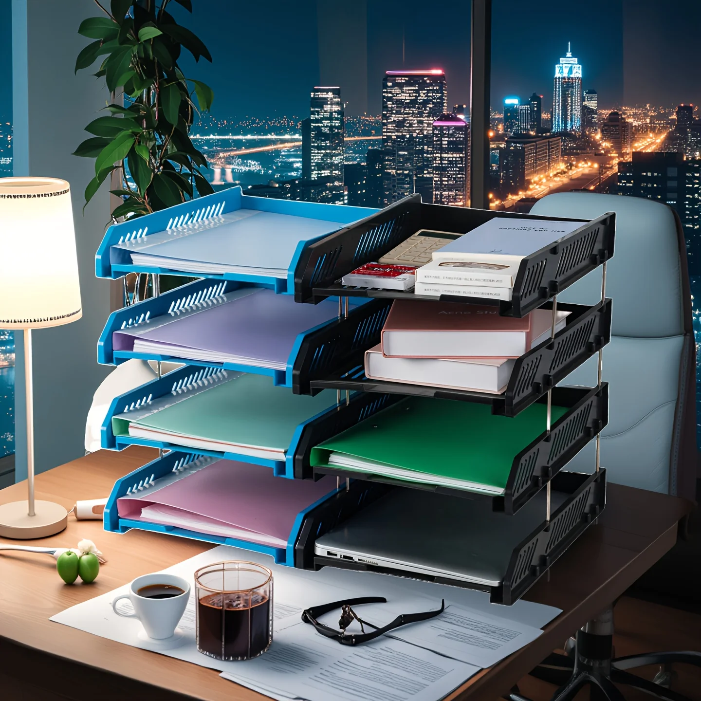 Office A4 Document Holder, Desktop Organizer with Thickened Multi-Layer File Storage and Desk Tray for Office Supplies
