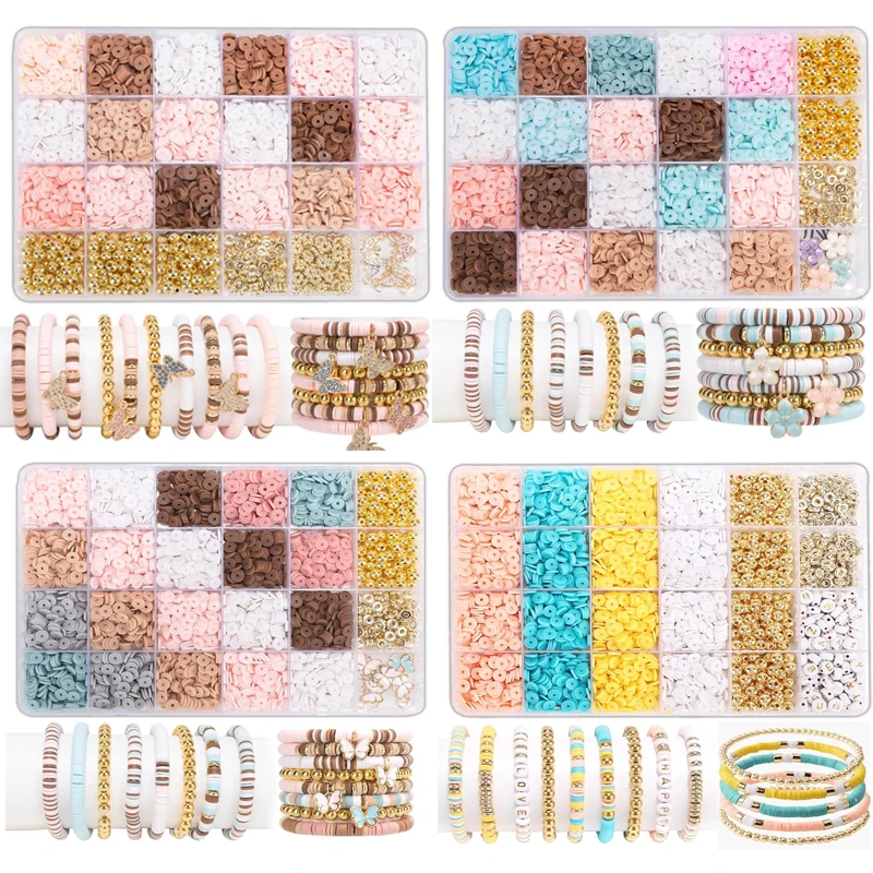 2600Pcs Assorted Polymer Clay Beads Kit Friendship Bracelet Making Kit Handmade Craft Clay Beads Kit for DIY Jewelry Making Gift