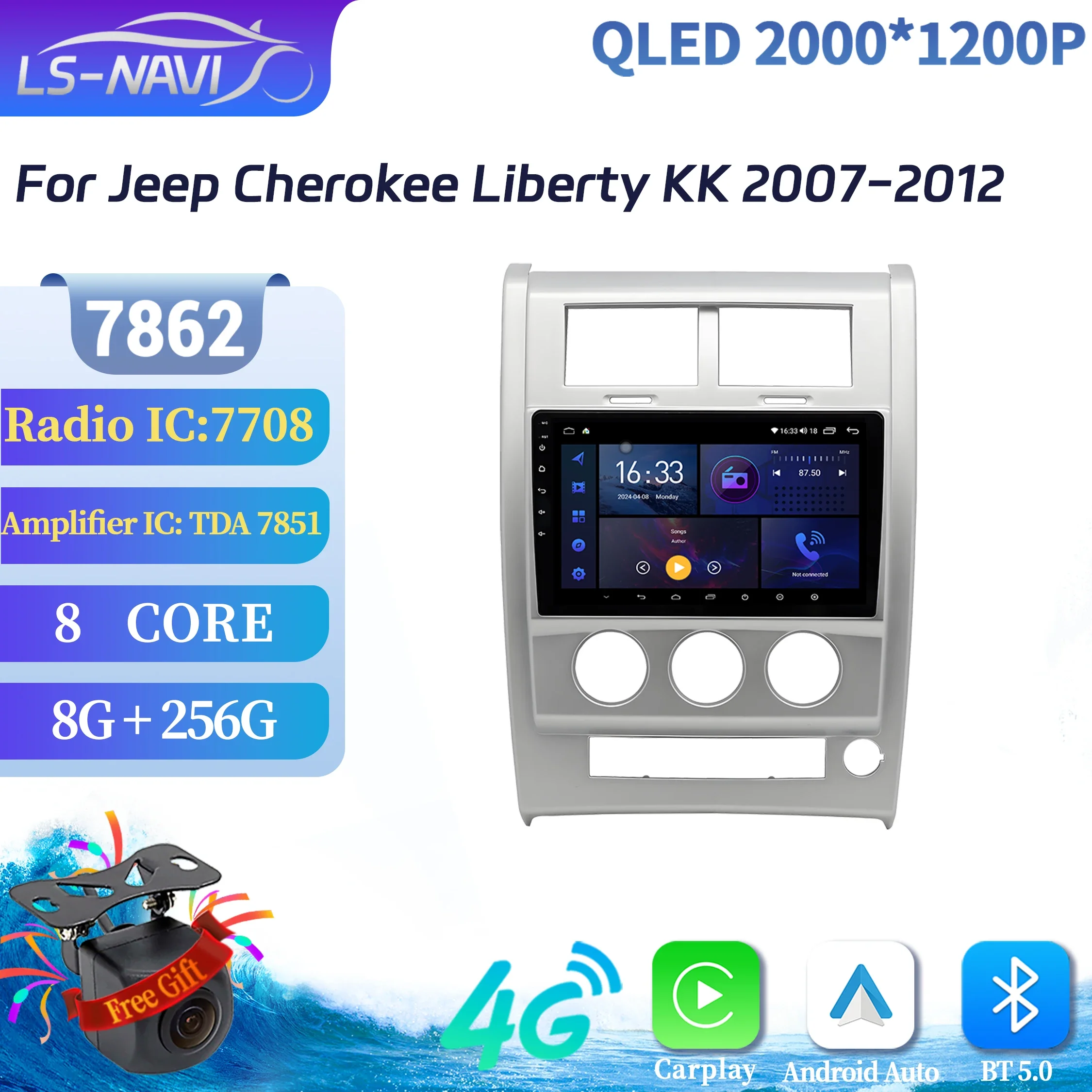 

Для Jeep Cherokee Liberty KK 2007-2012 Android 14 Автомобильный радиоприемник Мультимедийная навигация 4G GPS Стерео Беспроводной Carplay 2K QLED экран