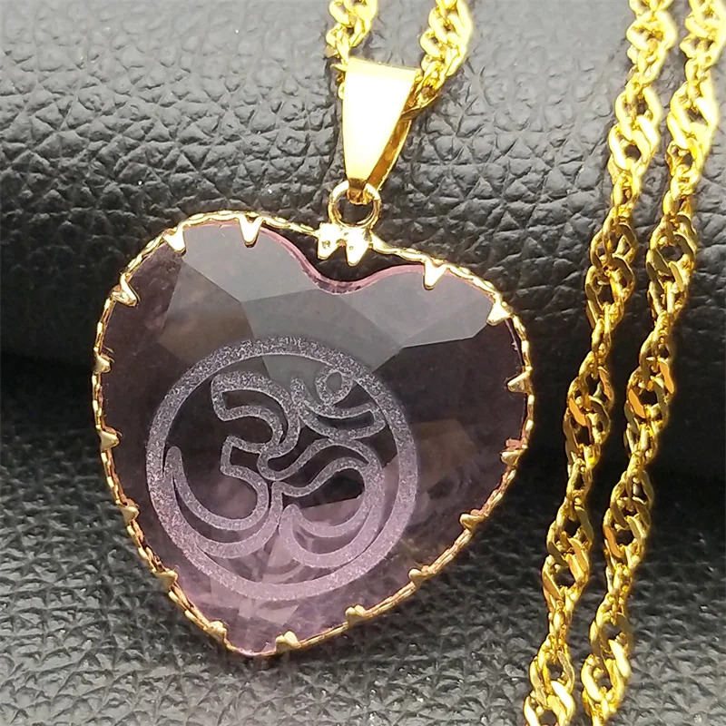 

Buddhist Om Yoga Pendant Necklace For Women Men Clear Crystal Love Heart Classic Zircon Buddha Chain Jewelry Gifts