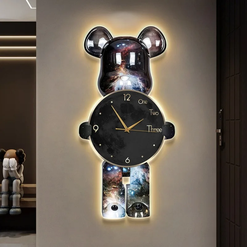 

Modern Minimalist Wall Light Clocks Large Wall Clock Bear Silent Crystal Watch Modern Large Interior Living Room Wall Decoration