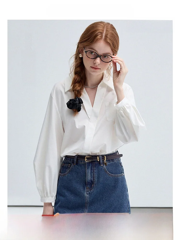 

VEGA CHANG Women's Long Sve irt Spring 2026 Commute Design Vaion Loose V-Ne Top Casual Straight Cut Faion