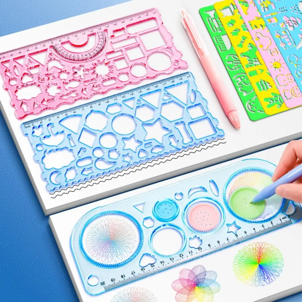 7pcs/Set Simple Plastic Multi-flower Ruler Clear Geometric Design Measuring Ruler Multi-functional Formwork Ruler Gift