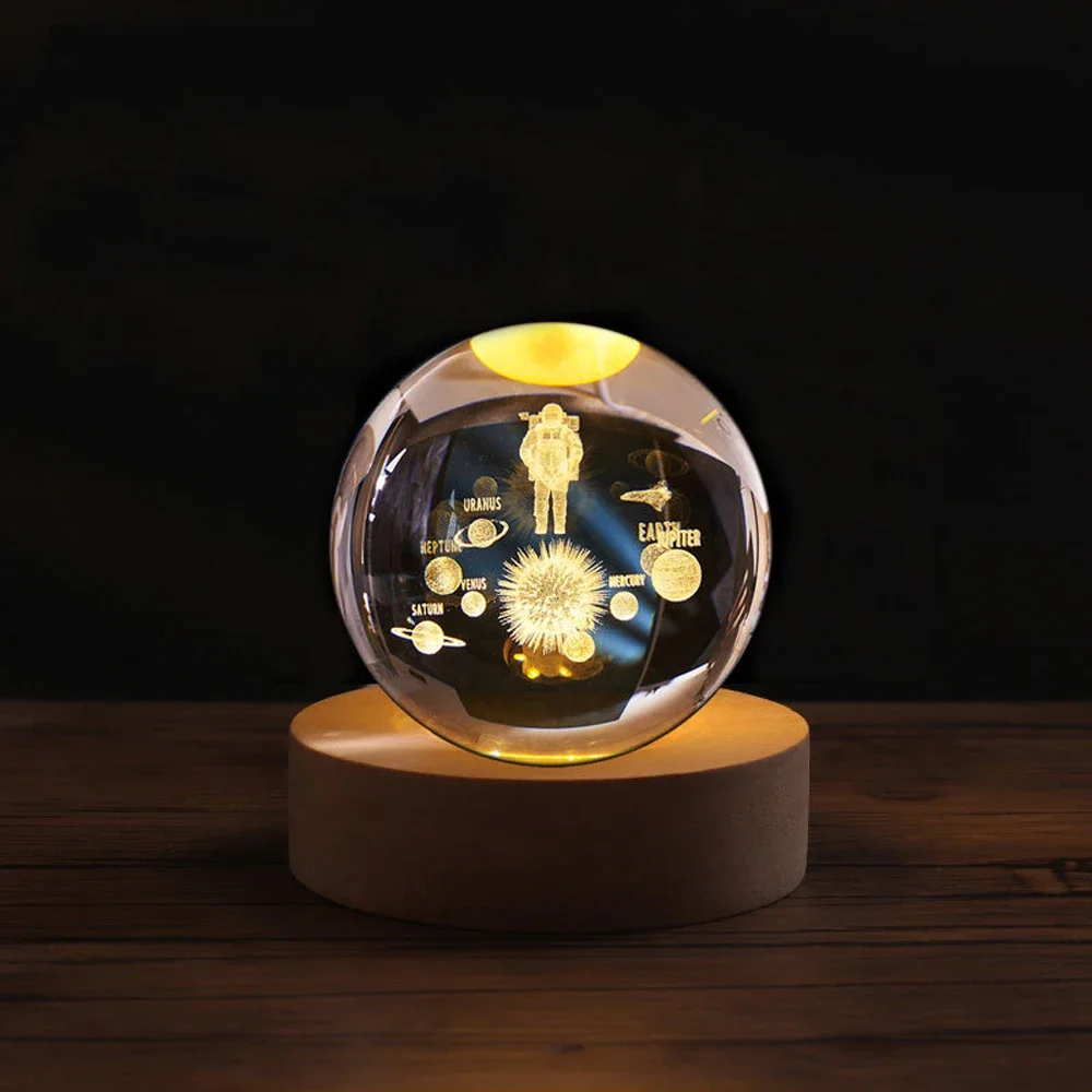Bola de cristal 3D de 6cm, sistema Solar de astronauta, Saturno, Vía Láctea, planeta de cristal, luz nocturna, tallado láser, regalos para niños