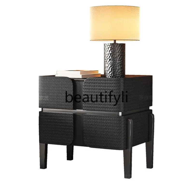 

Solid wood Italian bedside table New light luxury high-end modern simple bedroom Home black storage storage cabinet